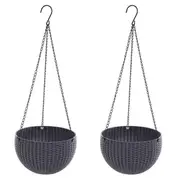 2pcs Dark Gray Landen Rattan Hanging Plant Pots Flower Baskets Wall Garden Planters