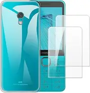 2 Pack Tempered Glass + TPU Phone Case Combo Compatible with Nokia 235 4G 2024, Shockproof Protective Cover and Screen Protector Set (Clear)