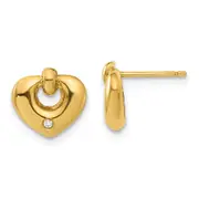 14k Yellow Goldy Polished Heart with CZ Post Earrings