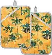 Pot Holders for Kitchen Heat Resistant Summer Orange Tropical Trees Potholder with Pockets Hot Pad Holders for Kitchen Oven Mitts 2 Pack