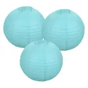3Pcs Decorative Hanging Round Paper Lanterns 30cm/12", Lake Blue