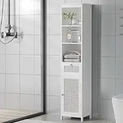 Bathroom Cabinet Storage 161cm White Rattan Tallboy Toilet Cupboard Organizer