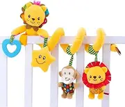 Stroller Crib Toys - Plush Activity Carseat Toy - Colorful Lovely Textured Rattle with Squeaker for Boys Girls Ages 0 and Up