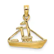 14k Yellow Gold 3-D Cargo Ship W/ Tug Boat Charm