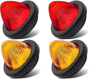 2 Amber + 2 Red 2 Inch 12V DC Beehive Cone LED Clearance Marker Indicator Light with Grommet for Heavy Duty Truck Bus Trailer RV Pickup Dump Lorry Camper Tractor 10 Diodes OL12 [Pack of 4]