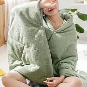 [SUOYUANJIE] 100% Washed Cotton Poncho Blanket Wearable Wheelchair Blanket Gift Multifunction Pillow/Shawl Blanket/Covering Blanket 120x 150cm