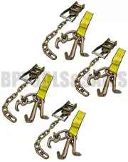 (4 Pack) 2" CHAIN RATCHET STRAPS w RTJ TIE DOWN ROLL BACK TOW TRUCK CAR HAULER