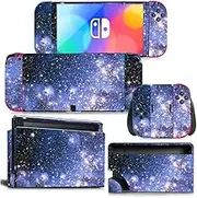 Skin Sticker for Nintendo Switch OLED Console Controllers, Protective Skin Wrap Vinyl Decal Protector Wrap Cover Protective Faceplate Full Set for Nintendo OLED(Purple Sky)