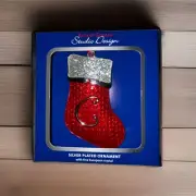Christmas Stocking Letter C Silver Plated Ornament with European Crystals