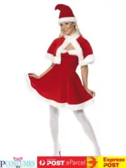 Miss Santa Dress With Cape Christmas Xmas Ladies Dress Up Party Costume