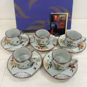 Kutani Ware Coffee Cup Saucer Floral Pattern 5 Sets