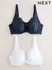 Navy/White DD+ Non Pad Full Cup Modal & Lace Bras 2 Pack (AM6937) | $64