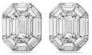 [Swarovski] Lucent Octagon Cut Clip Earrings, 3.1 cm x 2.5 cm, White, Crystal, Crystal, 3.1 cm x 2.5 cm, Crystal, Crystal