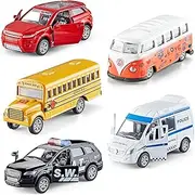 [KIDAMI] Die-cast Metal Toy Cars Set of 5, Openable Doors, Pull Back Car, Gift Pack for Kids (Official Car)