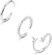 [Ritach] 3Pcs 925 Sterling Silver Plated Toe Rings for Women 14K Gold Plated Thin Wire Adjustable Open Ring CZ Butterfly Twisted Rope Toe Rings Finger Rings Summer Beach Foot Jewelry Set
