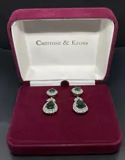 Vtg JBK Jacqueline Kennedy Gold Plated Emerald Crystal Dangle Earrings 1.35”