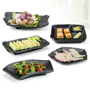 黑色塑料盤磨砂仿瓷盤子小吃涼菜壽司烤肉盤創意不規則盤密胺餐具