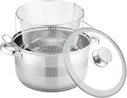 Frying Pan 6.5 L Stainless Steel with Glass Lid Chip Pot Induction Basket Fryer Diameter 24 cm
