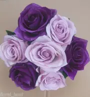 Rose bouquet pre made posy roses purple dusty lavender roses bunch faux silk x 1