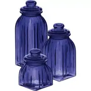 Cypress Home Navy Blue Glass Canister | Set of 3 Jars | Cereal Grain and Food...