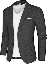 [PJ PAUL JONES] Men's Sporty Regular Fit Casual Blazer 2 Buttons Business Suit Jacket, Gray, M