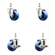 3 Inch 316SS Solid Polyurethane Swivel 3/8 Inch Threaded Stem Caster Set 2 Brake