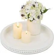 Hanobe Decorative Serving Tray Round: White Beaded Coffee Table Circle Trays Home Decor Modern Kitchen Counter Centerpiece for Living Room Home Organizer