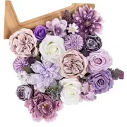 Artificial Flowers Combo Silk Mix Peony Rose Hydrangea Fake Flowers Purple