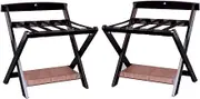 2 Pack Hotel Solid Wood Luggage Rack, Guest Room Foldable Suitcase Stand with Shoe Shelf, Double Floor Luggage Stand Bedroom Suitcase Rack, 60×50×65cm
