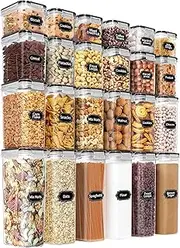 PRAKI Airtight Food Storage Containers Set with Lids - 24 PCS, BPA Free Kitchen and Pantry Organization, Plastic Leak-proof Canisters for Cereal Flour & Sugar - Labels & Marker