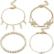 [BABESA] Bracelets,Bracelet Jewellery,Anklet String Charm,Teacher Bracelet Bracelet Ladies Jewelry Gift Bohemian Metal Multilayer Anklet Personality Anklet Crystal Bracelet