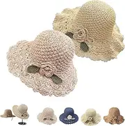 [Generic] Elegant Crochet Straw Hat with Ruffle Detail, Visulong Elegant Crochet Straw Hat, Summer Travel Beach Cap, Wide Brim Foldable, for Women