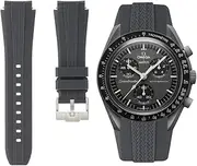 Weave Curved End Rubber Watch Straps for Omega x Swatch MoonSwatch - Curve No Gap Quick-Release Replacement Silicone Bands for Moonwatch Speedmaster for Men & Women - 20mm (Dark Grey, 20mm)
