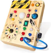 Iabedi Busy Board,Montessori Toys for 1-3 Years Old, Wooden Toddler Toys, Sensor