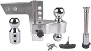 Silver Adjustable Trailer Hitch Replaceable Tri Balls Fits 2.5 Inch Receiver Receiver 6" Drop 18500lbs