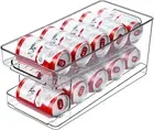 Fridge Organiser, Refrigerator Storage Bins with Rolling, 2-Tier Can Dispenser,