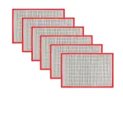 Set of 6 Bamboo Table Placemats White with Red Border 30 x 45cm