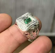 Natural Emerald Ring Panna 1.5 Ct Stone Ring Elegant Emerald Cut Ring Silver
