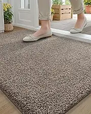 [DEXI] Dirt Trapper Door Mat, Non-Slip Barrier Mats for Indoor and Outdoor, Super Absorbent Entrance Rug Machine Washable Soft Floor Doormat Carpet, 31.5"x47", Brown-Blue