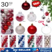 30PK Christmas Ball Plastic Baubles Clear Fillable Xmas Tree Decoration Ornament
