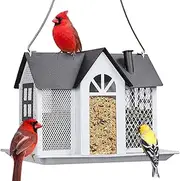 Cozioz Outdoor Bird Feeder House, Durable Metal Mesh Feeder with Triple Compartments for Finches, Cardinals, and Chickadees, Large Capacity, Weatherproof Design, White