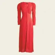 J Crew BB311 NWT Size 16 Holiday Perfect Red Pin-Dot Drapey Puff-Sleeve Dress