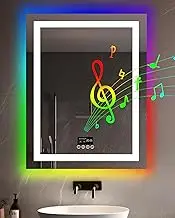 LUVODI Bluetooth LED Bathroom Mirror with LED Lights, 700x900mm Dimmable 3 Colors Illuminated Front Light + RGB Backlit Wall Mounted Vanity Mirrors, Anti-fog, Memory Function, Time Temperature Display
