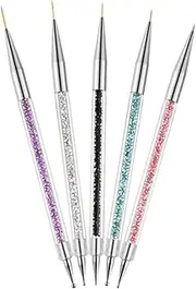 FOMIYES 5pcs Double Ended Nail Art Brush Set with Rhinestone Rods Versatile Nail Tools for Professional Personal Use for Fine Detailing Dotting Convenient Manicure Accessories