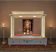 Wooden Piller Temple White LED Light for Home and Office | Home Temple |Puja Mandir | Table Top Home Mandir(DESIGN 49) (WITH PILLER LIGHT, 36 X 48 X 16 INCH, The main temple unit)