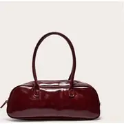 Burgundy Patent PU Baguette Shoulder Bag, Burgundy