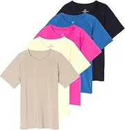 [Real Essentials] 5 Pack Girls' Short Sleeve UPF Sun Protective Rashguard Swim Shirt (Ages 4-16)