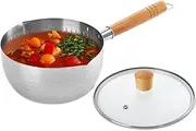 DEAYOU Stainless Steel Saucepan with Glass Lid, 2 Quart Yukihira Sauce Pan with Wood Handle, Traditional Japanese Snow Pan Pot with Two Side Spouts for Cooking, Noodles, Soups, Hot Milk, 8"