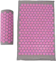 Acupressure Mat and Pillow Set for Back Neck and Muscle Relaxation Yoga Mat Acupressure Massage Pad 68 x 42 cm(Light Gray Pink Buckle)