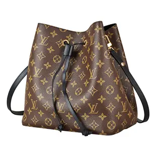 LV M44020 經典Monogram花紋NeoNoe系列牛皮鑲飾束口斜背水桶包(黑)